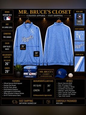Genuine Merchandise Kansas City Royals Light Blue & White Full-Zip Jacket